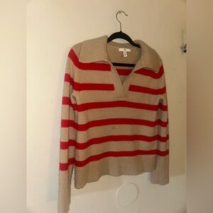 Banana Republic CASHMERE V-Neck Sweater in Red and Tan Stripes